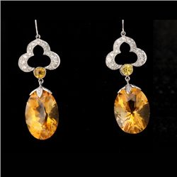CITRINE, SAPPHIRE, DIAMOND, 18K W/G EARRINGS.