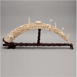 A Large Ivory Tusk Carved with Landscape*