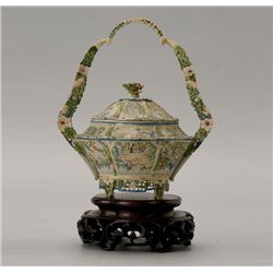 A Polychrome Reticulated Ivory Basket and Lid*