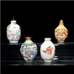 Four Enamelled Porcelain Snuff Bottles