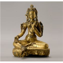 A Gilt-Bronze Figure of Green Tara, 16th-17th C.
