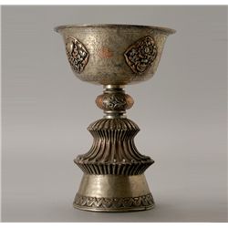 A Sino-Tibetan White-Metal Butter Lamp