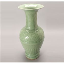 A Large Molded Longquan Celadon Vase, Ming