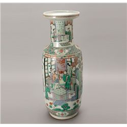 A Large 19th Century Famille Verte Rouleau Vase
