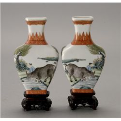 Two Enameled Porcelain Vases, Late Qing/Republic