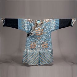 An Embroidered Blue Ground Dragon Robe, Qing