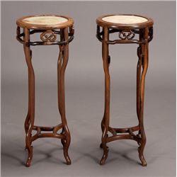 A Pair of Hardwood Stands with Marble Top, Qing