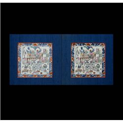 Two Square Porcelain Plaques, Late Qing