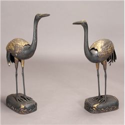 A Pair of Gilt-Metal Cranes, Qianlong Marks