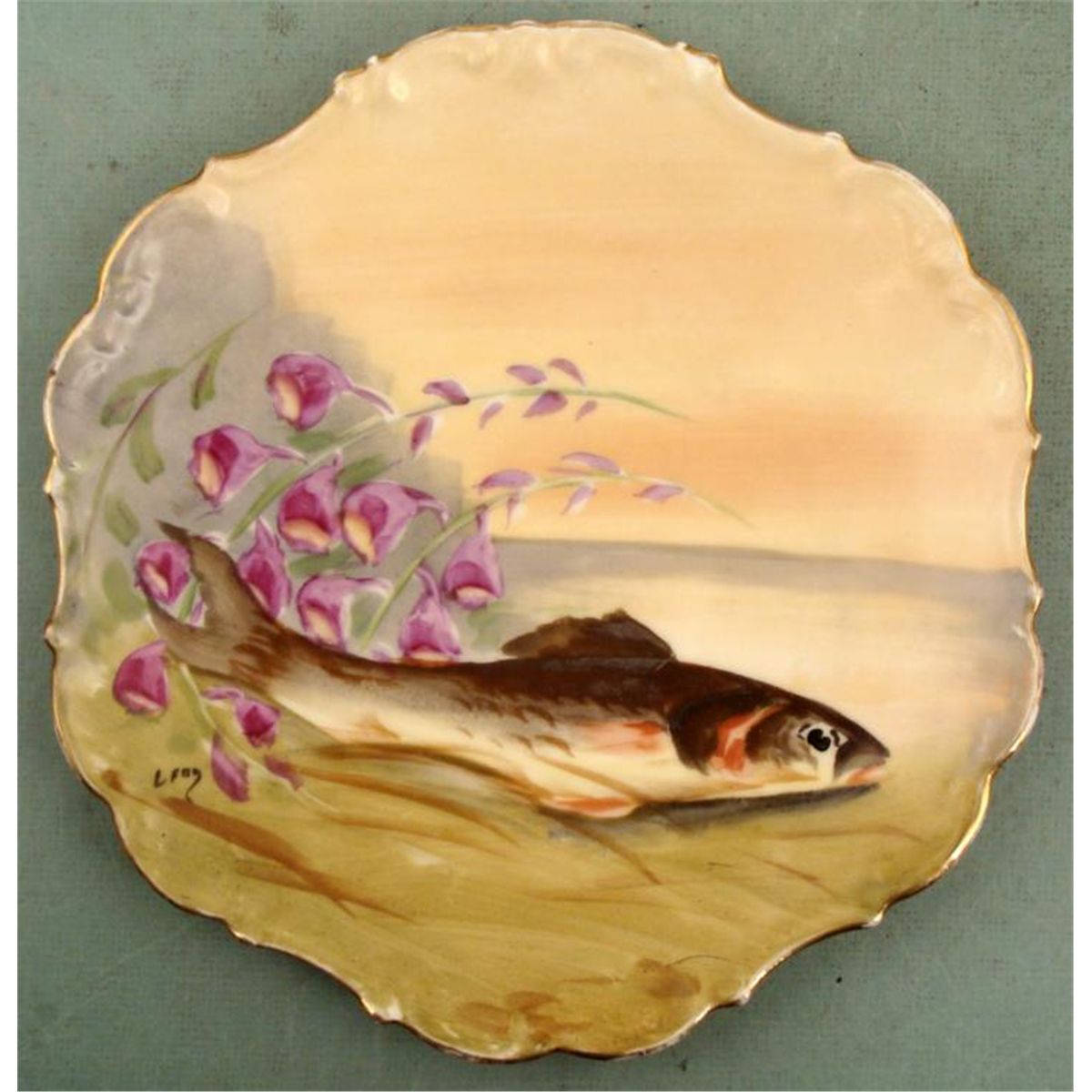 Limoges Antique Hand Painted Fish Wall Plate Signed