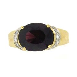 14k Yellow Gold Ring with Garnet and Diamonds