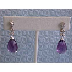 18k White Gold with Amethyst and Diamond Earrings