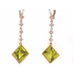 14k Gold Earrings with Diamonds and Peridot