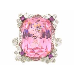 14k White Gold Ring with Diamonds, Topaz and Sapphire