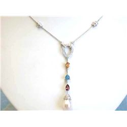 Gold Necklace with Pearl, Diamonds and Gemstone Pendant