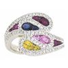 Image 1 : 14kw Gold Ring with Multicolored Gems & Diamonds