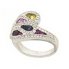 Image 2 : 14kw Gold Ring with Multicolored Gems & Diamonds