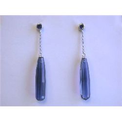 14k White Gold Dangling Earrings with Blue Quartz