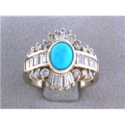 14k Gold Diamond Ring with Diamonds and Turquoise