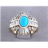 Image 1 : 14k Gold Diamond Ring with Diamonds and Turquoise