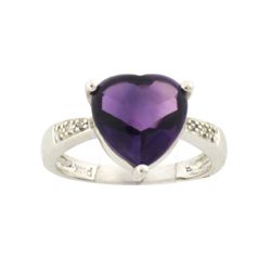 14k White Gold Ring with Amethyst and Diamonds