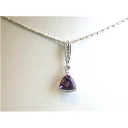 14k White Gold Necklace with Amethyst & Diamond Pendant