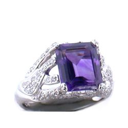14k White Gold Rings with Amethyst and Diamonds