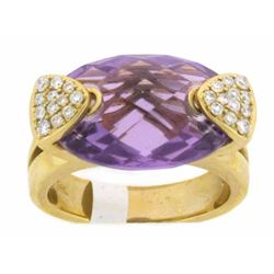 14k Yellow Gold Ring with Diamonds and Amethyst