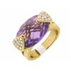 Image 2 : 14k Yellow Gold Ring with Diamonds and Amethyst