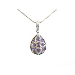 18k White Gold Necklace with Amethyst & Diamond Pendant