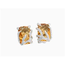 14k White Gold with Citrine and Diamond Earrings