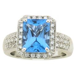 18k White Gold Diamond Ring with Blue Topaz