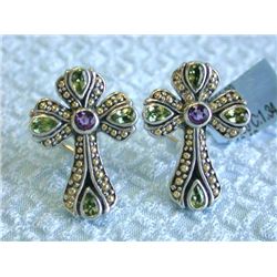 Silver and 18ky Gold Earrings with Amethyst & Peridot