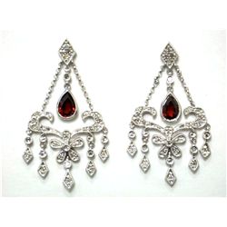 14k White Gold Earrings with Diamonds and Garnet