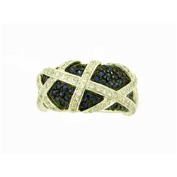 14k White Gold Ring with Diamonds and Sapphire