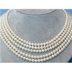 Five Liner Pearl Necklace with Silver Clasp