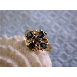 14k Yellow Gold Ring with Diamonds and Sapphires