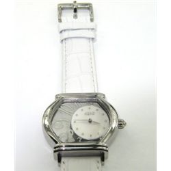 Azad Stainless Steel White Leather Strap watch