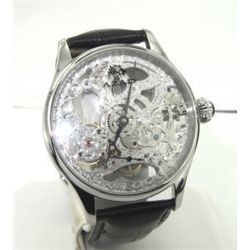 Azad Stainless Steel Skeleton Leather Strap Men watch