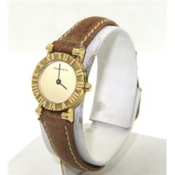 Tiffany & Co 18K Yellow Gold, Brown Leather Strap Watch