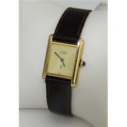 Cartier Silver Leather Strap Watch