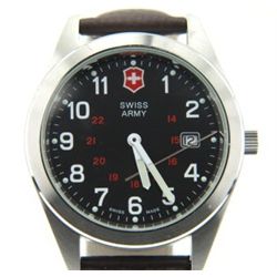 Swiss Army Stainless Steel Leather Strap Watch