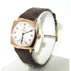 Rolex 9K Rose Gold Leather Strap Watch From 1920