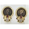 Image 1 : 14K Yellow Gold Ancient Coin, Ruby & Diamond Earrings