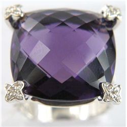 David Yurman Silver Amethyst & Diamond Ring