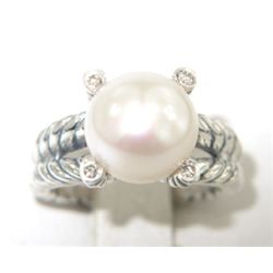 David Yurman Silver Pearl & Diamond Ring