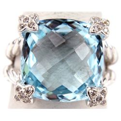 David Yurman Silver Blue Topaz Diamond Ring