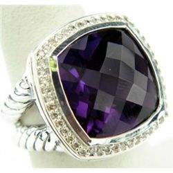 David Yurman Silver, Amethyst & Diamond Ring