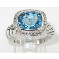 David Yurman Silver Blue Topaz & Diamond Ring
