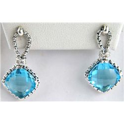 David Yurman Silver Blue Topaz & Diamond Earrings
